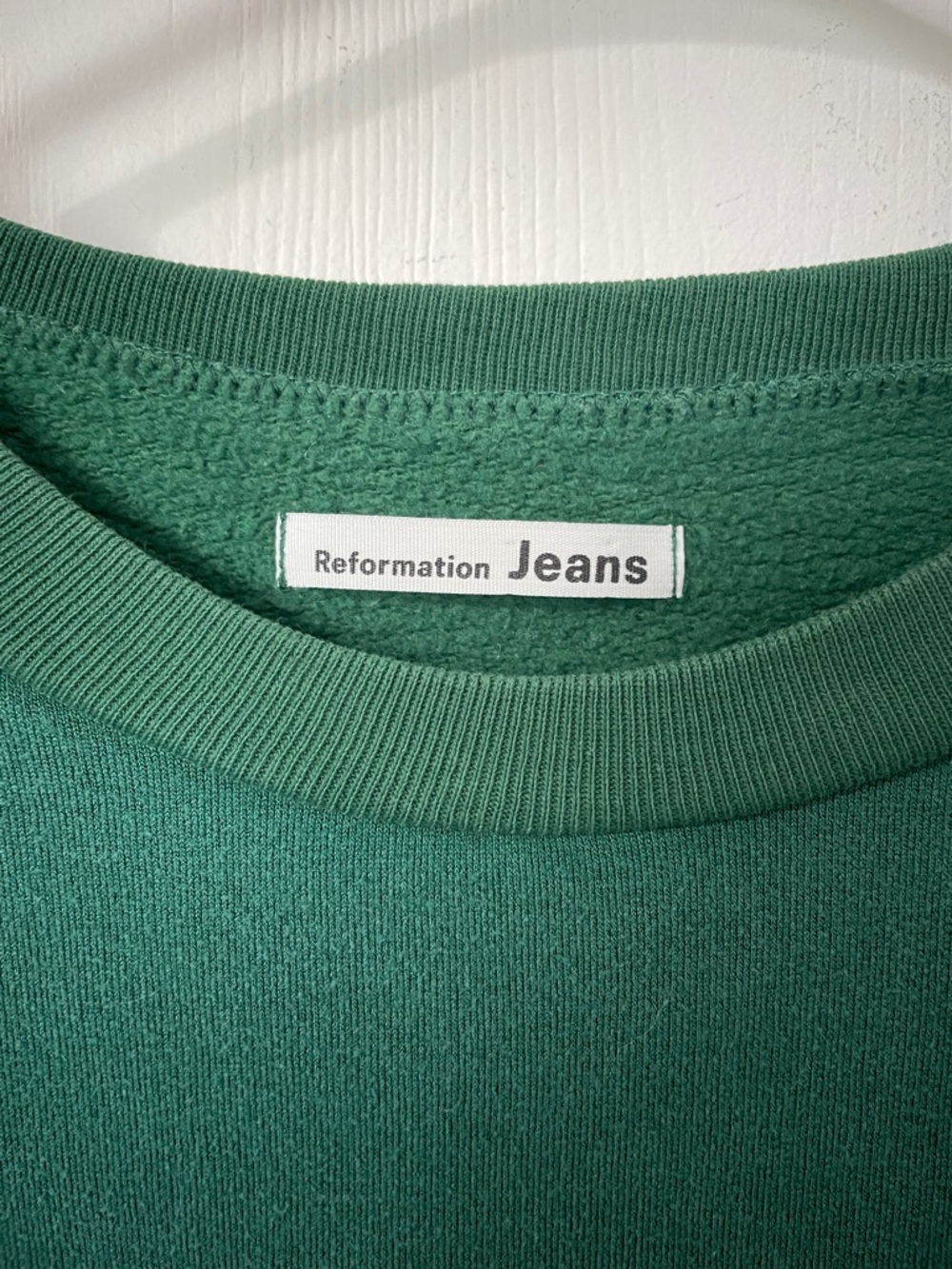 Reformation Jeans Forest Green Cropped Crewneck Sweatshirt Size Small Oversized - Picture 6 of 10